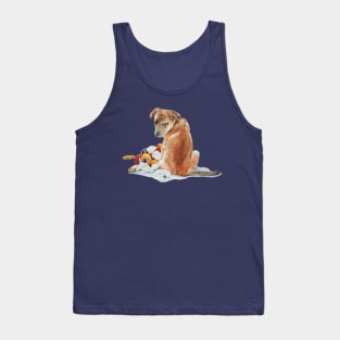 cute brown puppy with torn teddy bear Tank Top